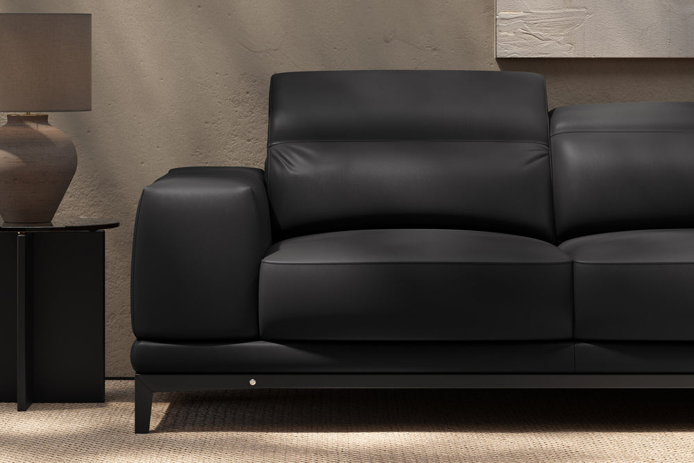 Valencia Valletta Top Grain Leather Sectional L-Shape with Left Chaise Sofa, Black