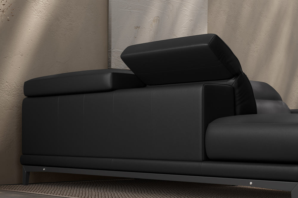 Valencia Valletta Top Grain Leather Sectional L-Shape with Left Chaise Sofa, Black