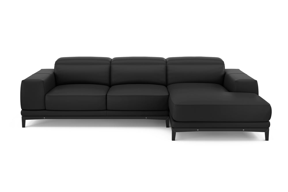 Valencia Valletta Top Grain Leather Three Seats with Right Chaise Sofa, Black