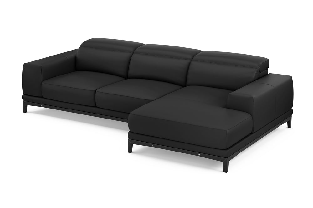 Valencia Valletta Top Grain Leather Three Seats with Right Chaise Sofa, Black