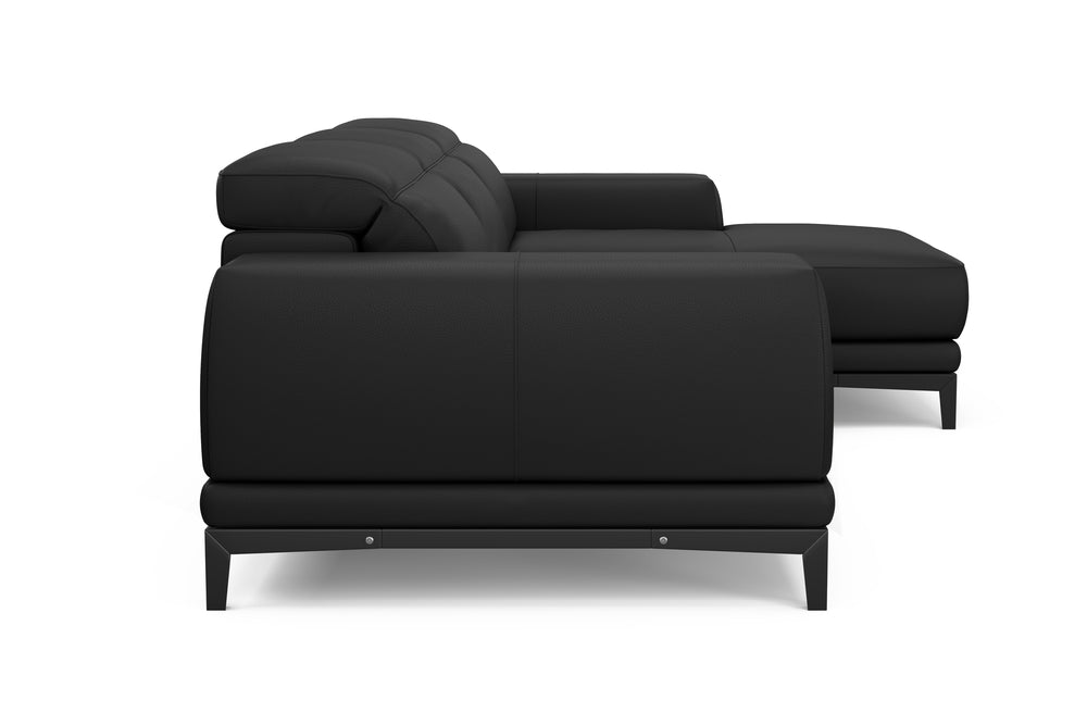 Valencia Valletta Top Grain Leather Three Seats with Right Chaise Sofa, Black