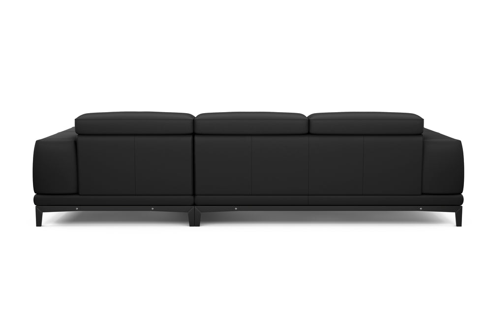 Valencia Valletta Top Grain Leather Three Seats with Right Chaise Sofa, Black