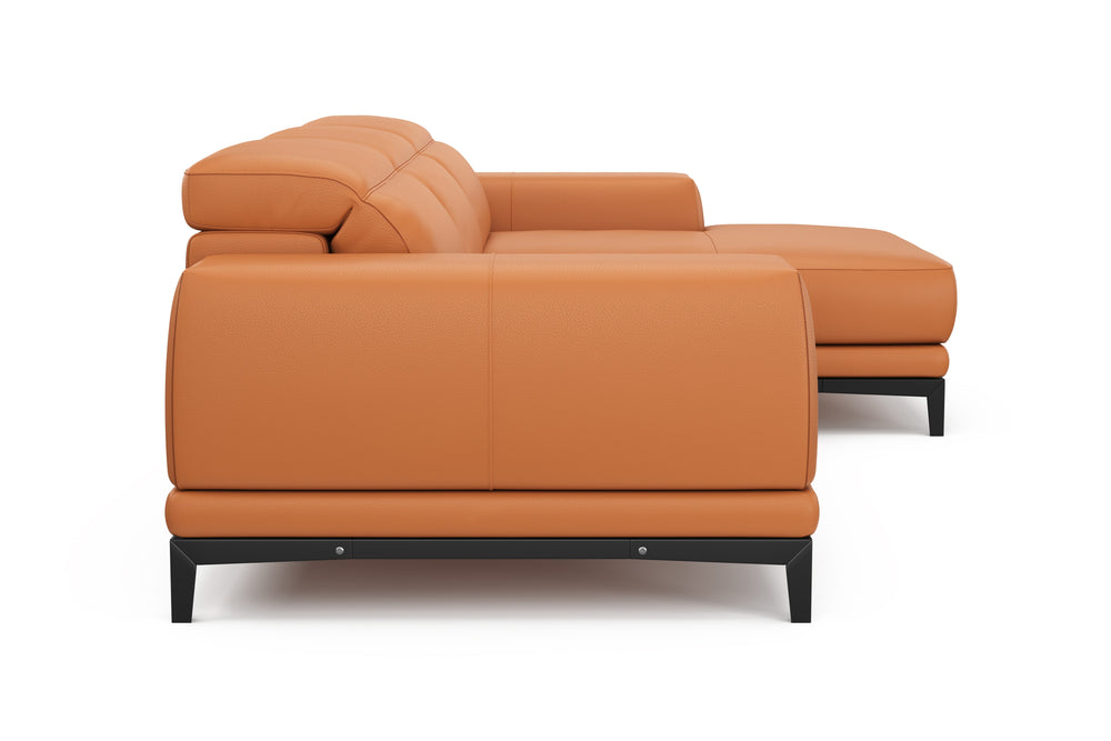 Valencia Valletta Top Grain Leather Three Seats with Right Chaise Sofa, Cognac