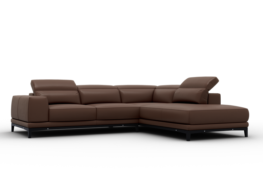 Valencia Valletta Top Grain Leather Sofa, L-Shape with Right Chaise, Dark Brown