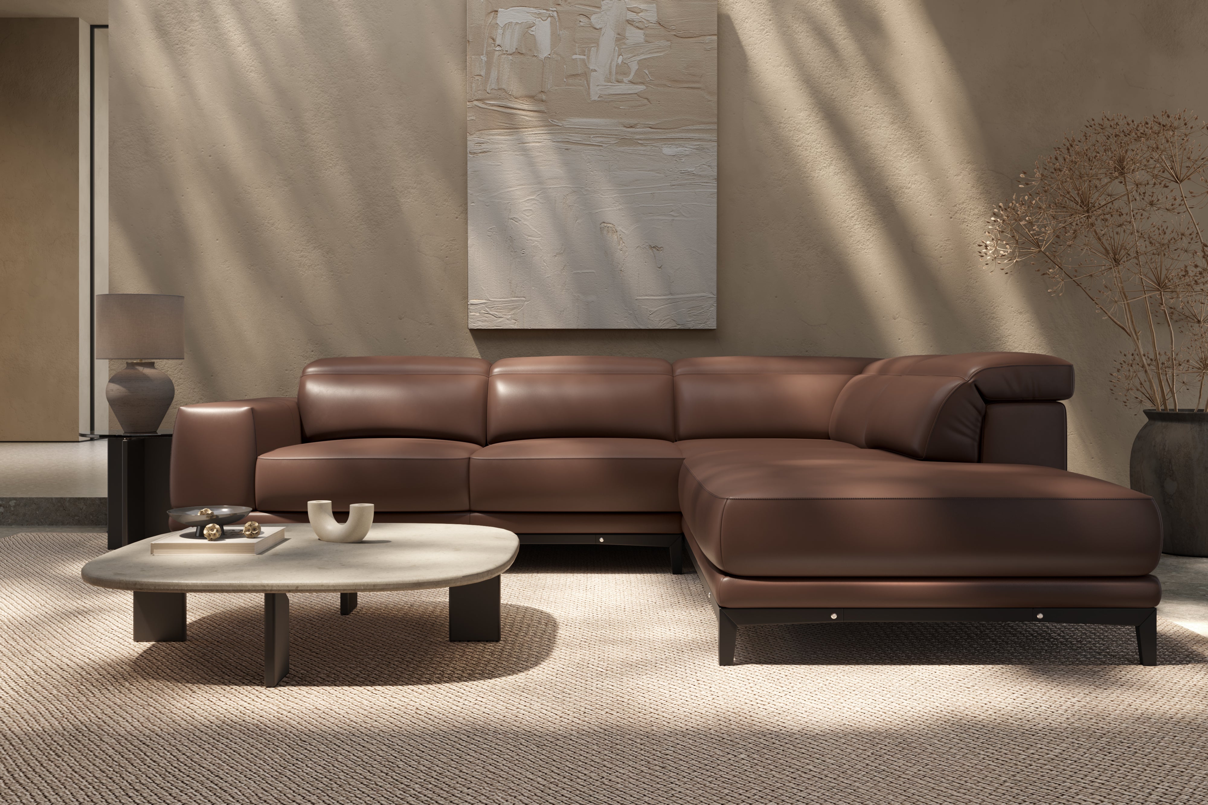 Brown leather 2024 sectional modern