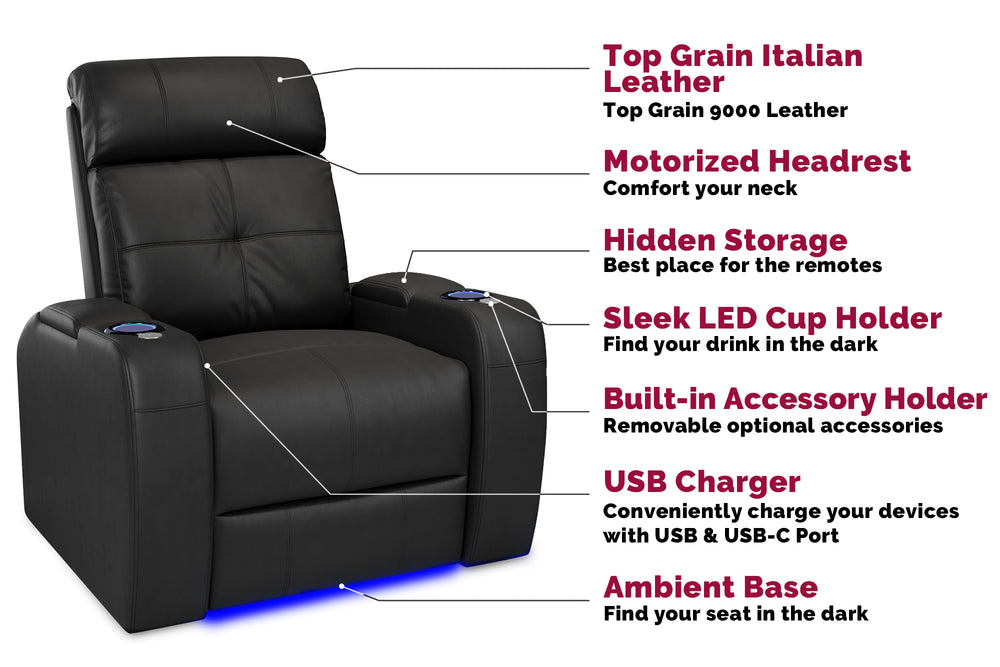 Valencia Piacenza Leather Home Theater Seating Power Headrest Single, Black