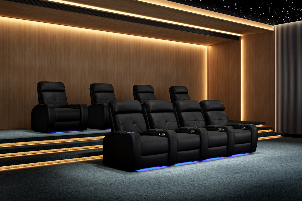 Valencia 2025 New Verona Leather Home Theater Seating Power Headrest Row of 3 Loveseat Left, Black