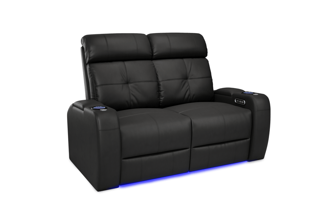 Valencia 2025 New Verona Leather Home Theater Seating Power Headrest Row of 2 Loveseat, Black