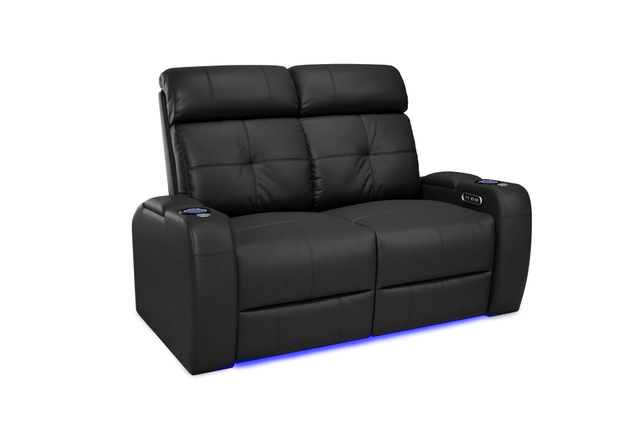 Valencia 2025 New Verona Leather Home Theater Seating Power Headrest Row of 2 Loveseat, Black