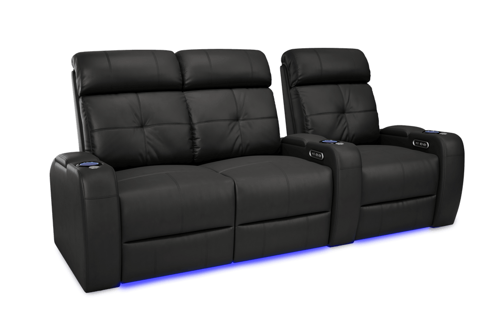 Valencia 2025 New Verona Leather Home Theater Seating Power Headrest Row of 3 Loveseat Left, Black