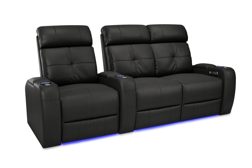 Valencia 2025 New Verona Leather Home Theater Seating Power Headrest Row of 3 Loveseat Right, Black