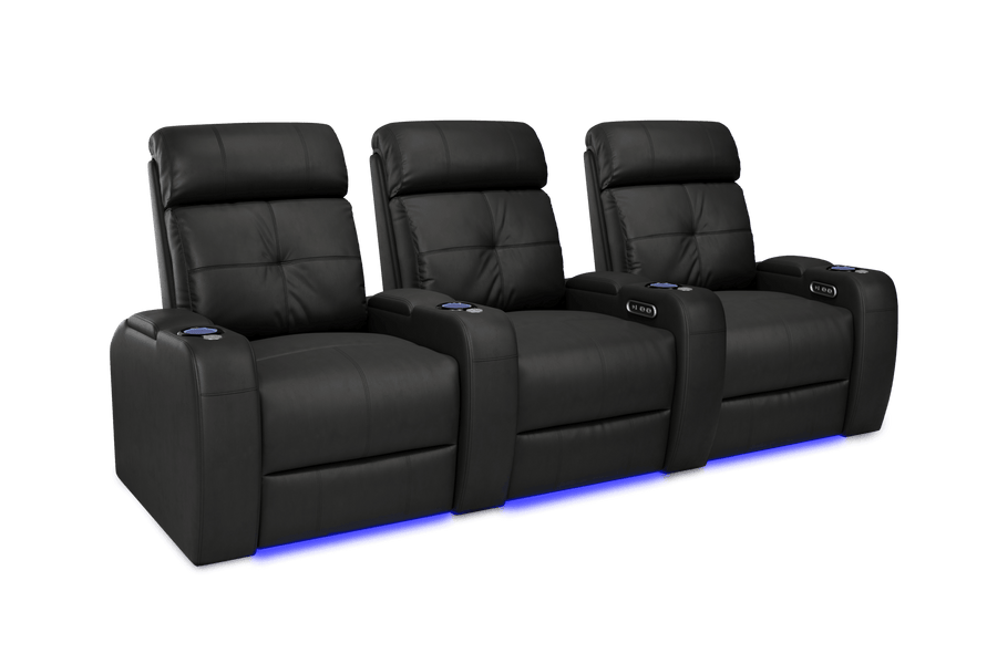 Valencia 2025 New Verona Leather Home Theater Seating Power Headrest Row of 3, Black