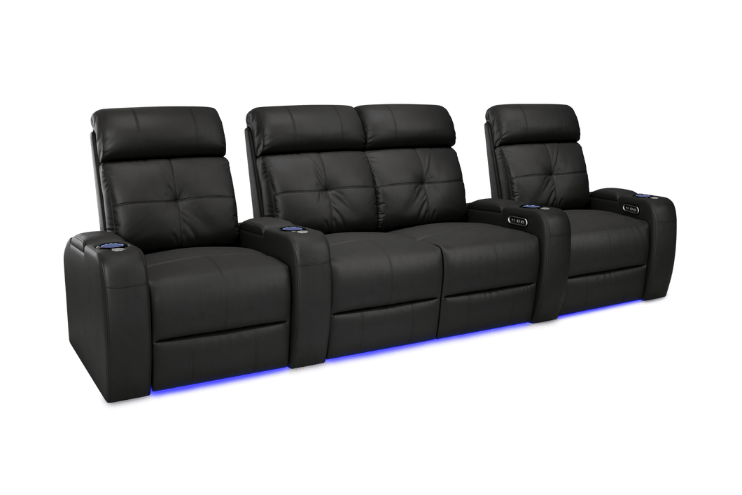 Valencia 2025 New Verona Leather Home Theater Seating Power Headrest Row of 4 Loveseat Center, Black