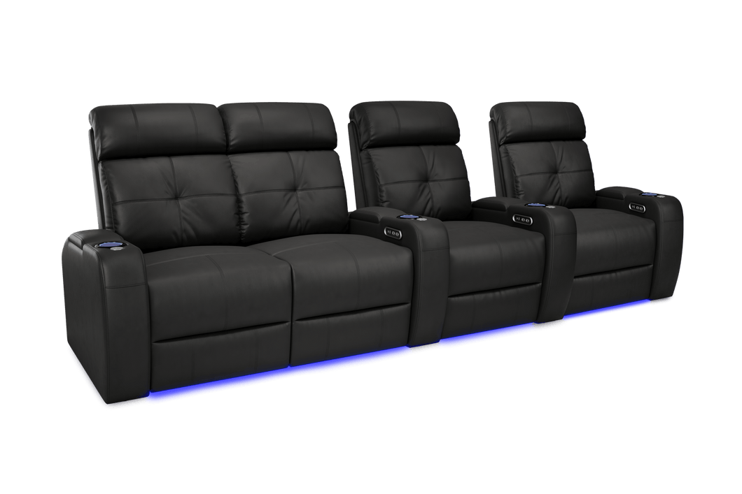 Valencia 2025 New Verona Leather Home Theater Seating Power Headrest Row of 4 Loveseat Left, Black