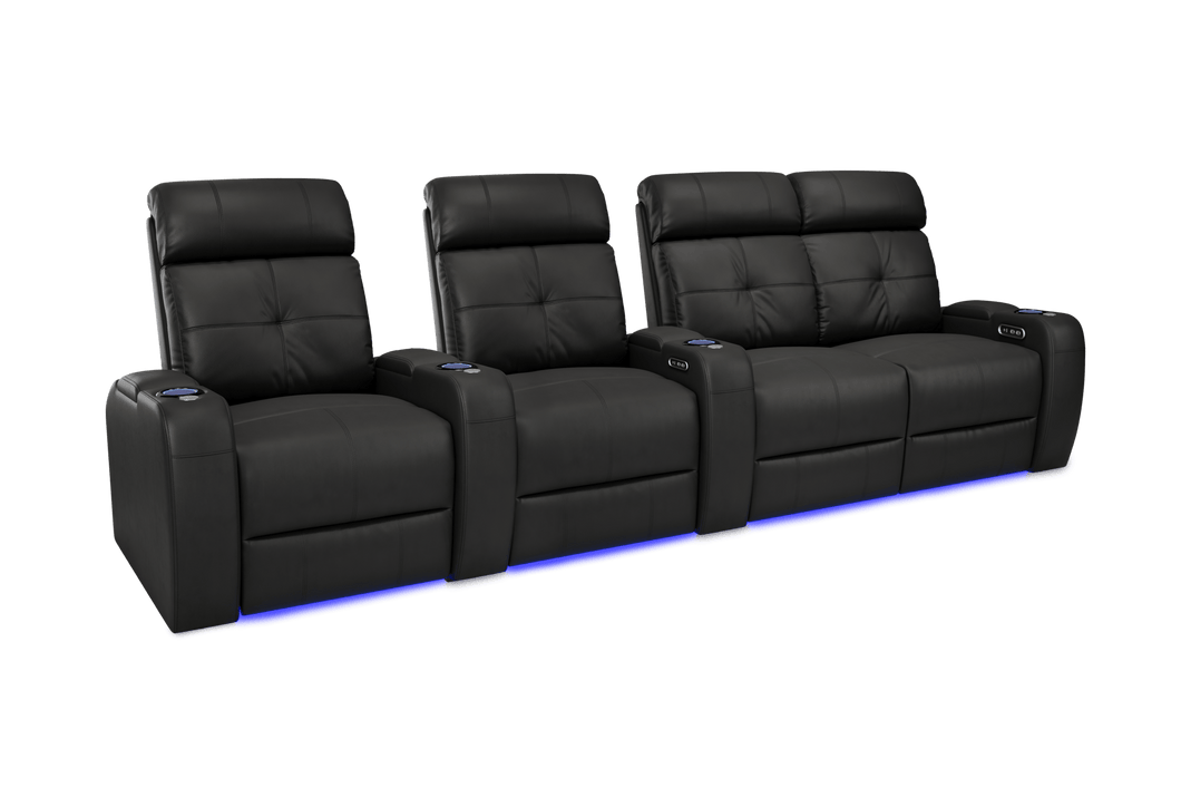 Valencia 2025 New Verona Leather Home Theater Seating Power Headrest Row of 4 Loveseat Right, Black