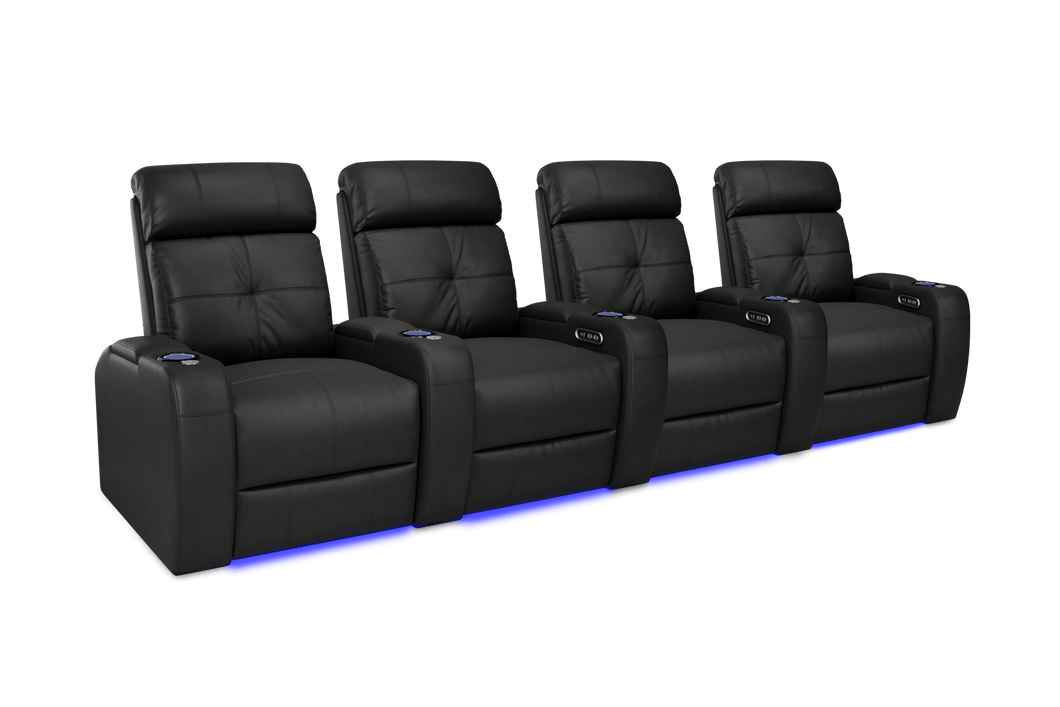 Valencia 2025 New Verona Leather Home Theater Seating Power Headrest Row of 4, Black
