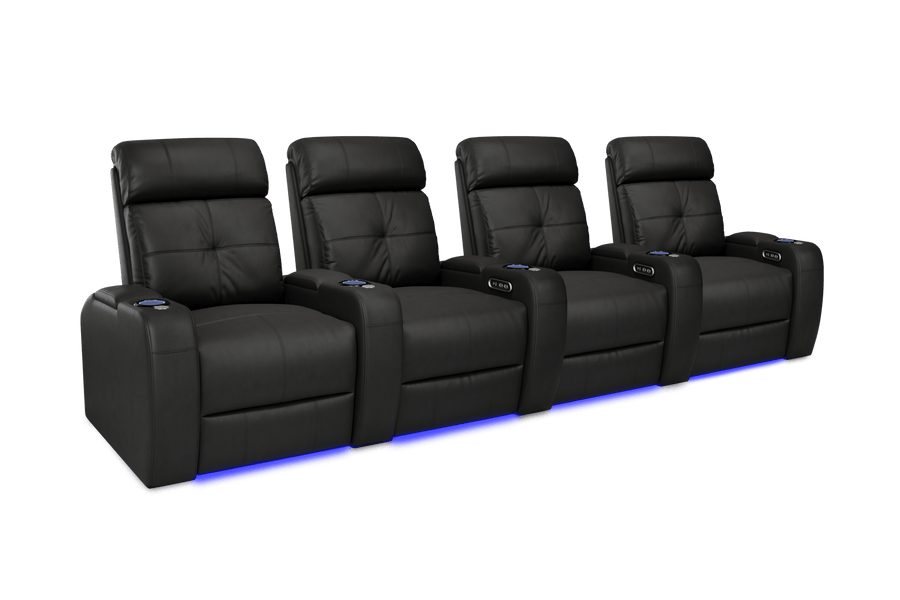 Valencia 2025 New Verona Leather Home Theater Seating Power Headrest Row of 4, Black