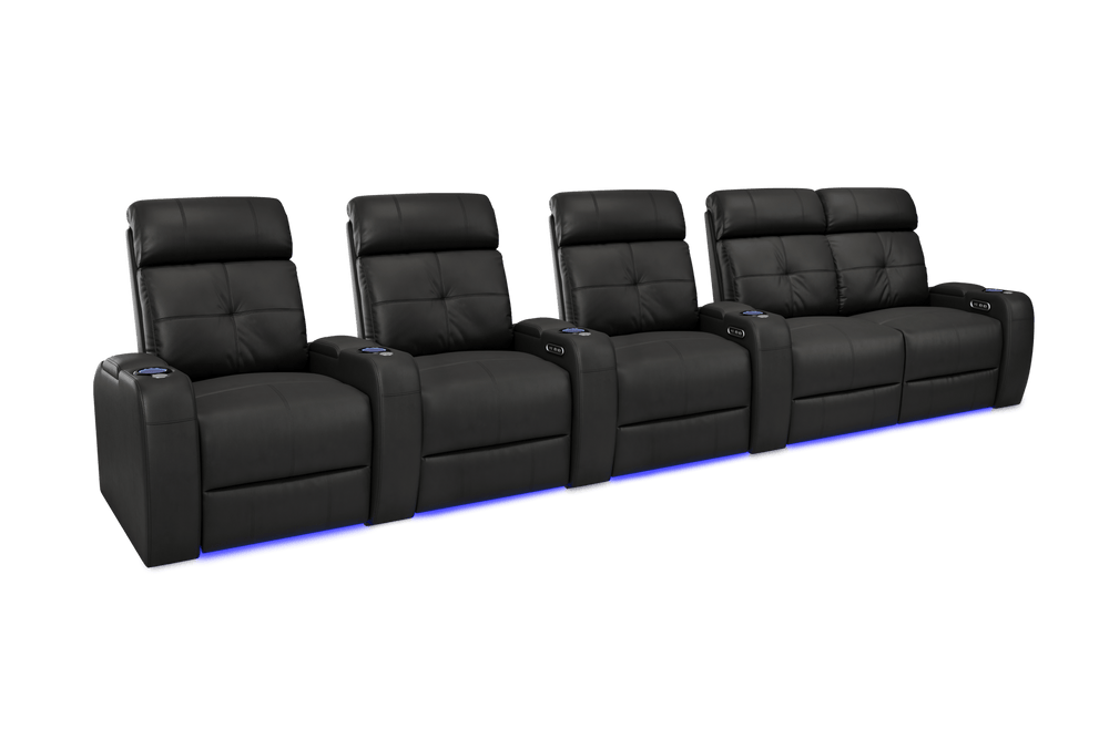 Valencia 2025 New Verona Leather Home Theater Seating Power Headrest Row of 5 Loveseat Right, Black