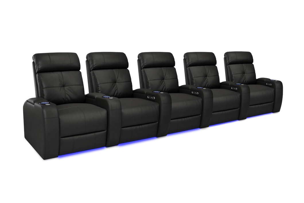 Valencia 2025 New Verona Leather Home Theater Seating Power Headrest Row of 5, Black