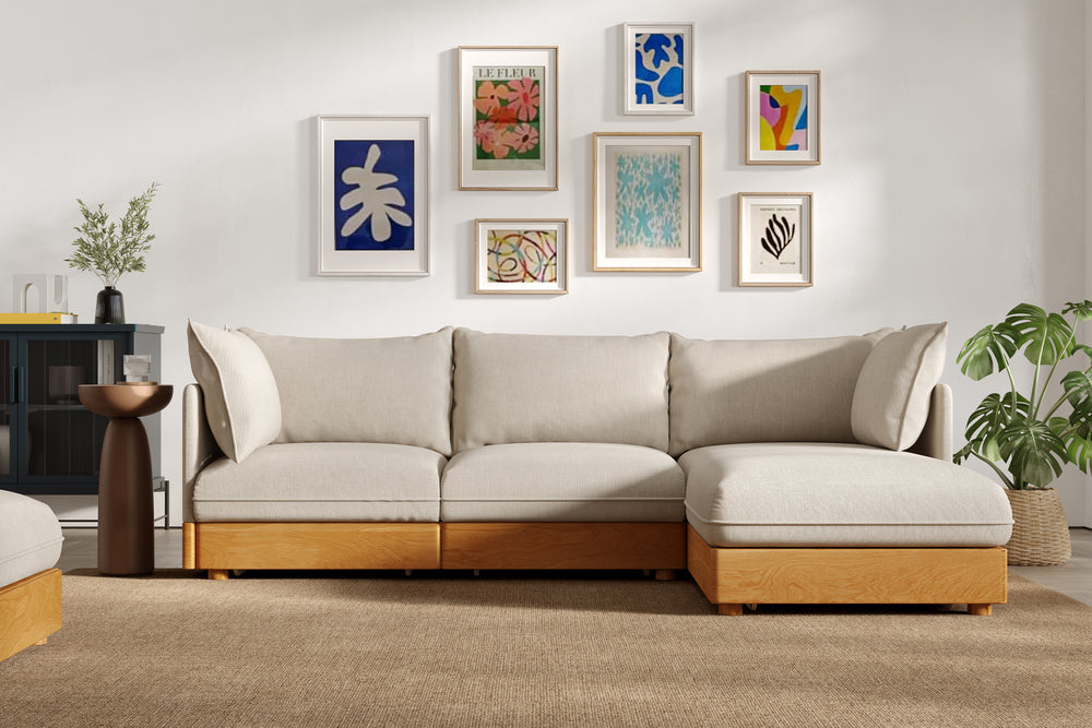 Valencia Vigo Fabric Three Seats with Right Chaise with Storages Sectional Sofa, Grey