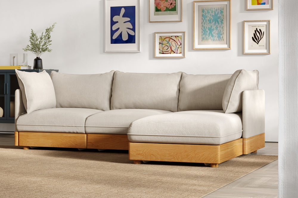 Valencia Vigo Fabric Three Seats with Right Chaise with Storages Sectional Sofa, Grey