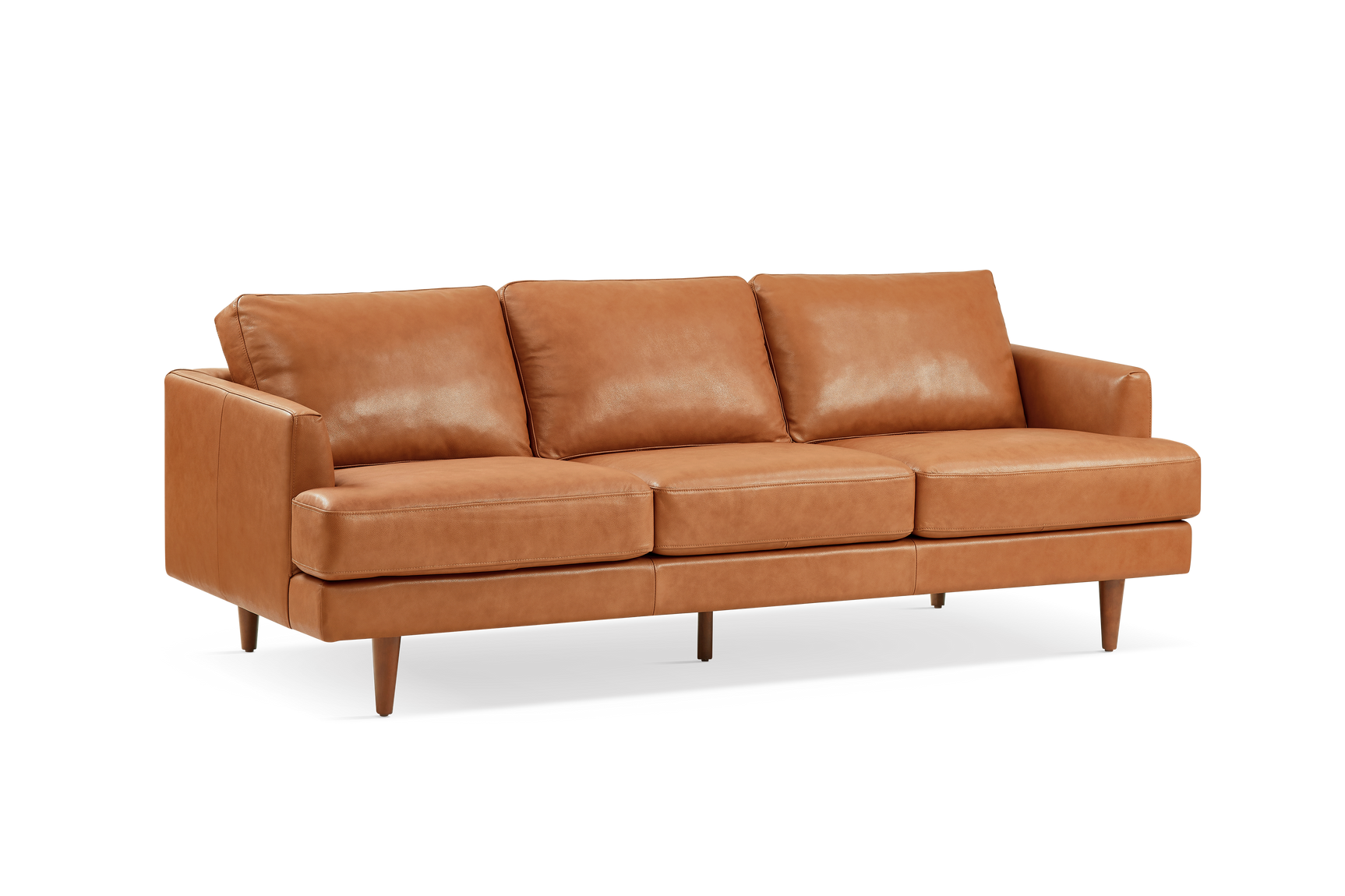 Valencia Grosseto Top Grain Leather Three Seats Sofa, Cognac_Left Angle View