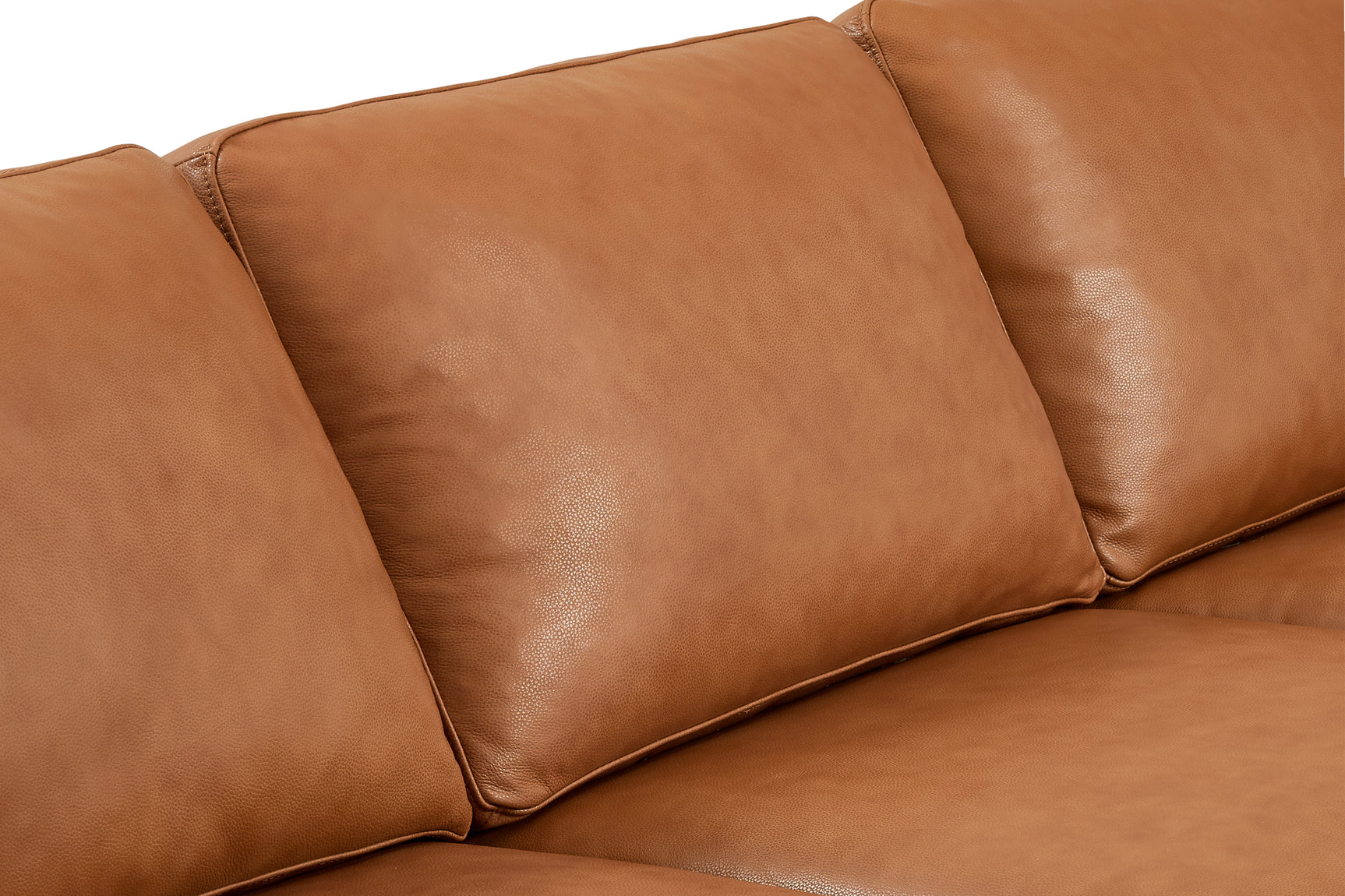 Sofa's Backrest Close Up View of Valencia Grosseto Top Grain Leather Three Seats Sofa, Cognac