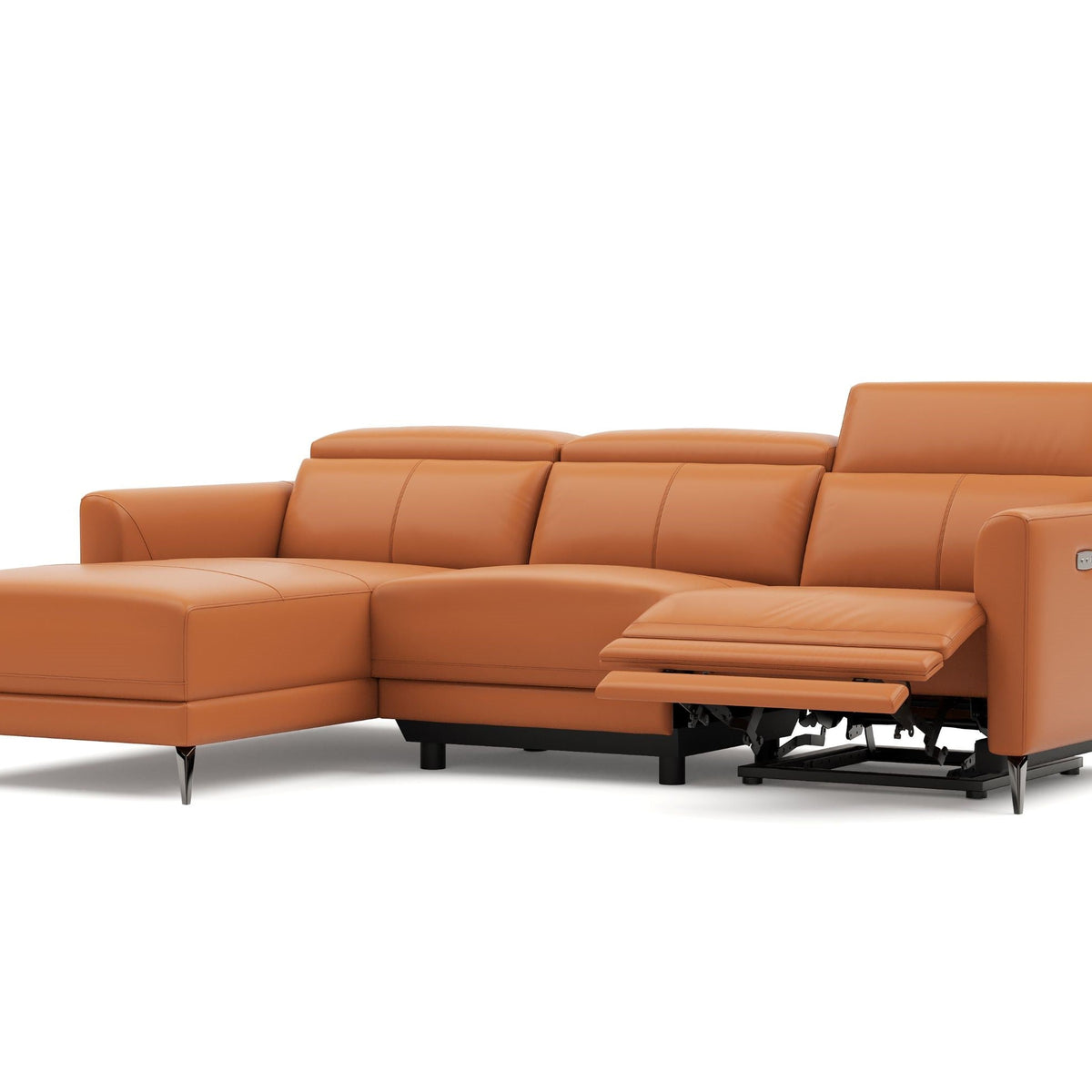 Modular Handlebar Risers Valencia Andria Cognac Leather Reclining Sectional Sofa | Modern Luxury