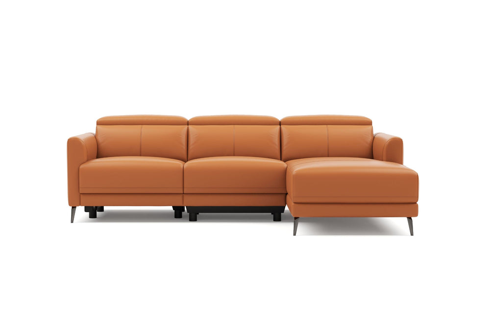 Valencia Andria Modern Right Hand Facing Top Grain Leather Reclining Sectional Sofa, Cognac Color