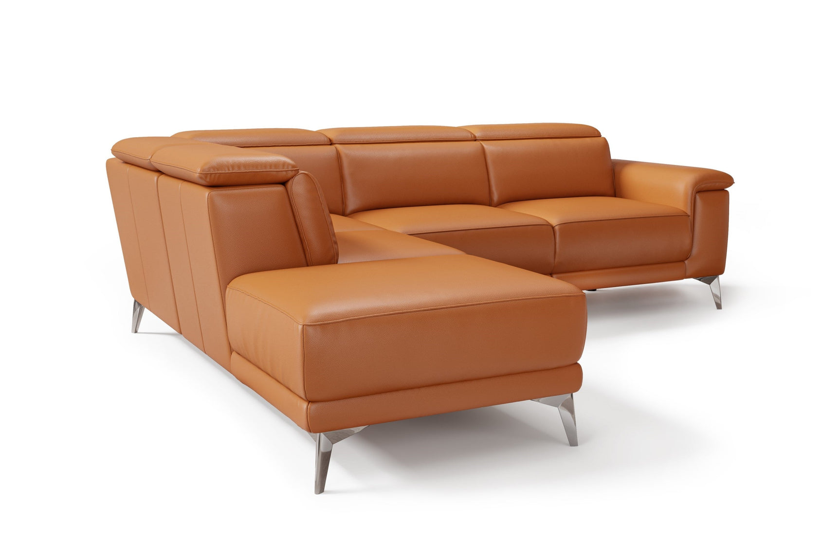 Valencia Pista Modern Top Grain Leather Reclining Sectional Sofa with Left-Hand Facing Chaise, Cognac White background picture