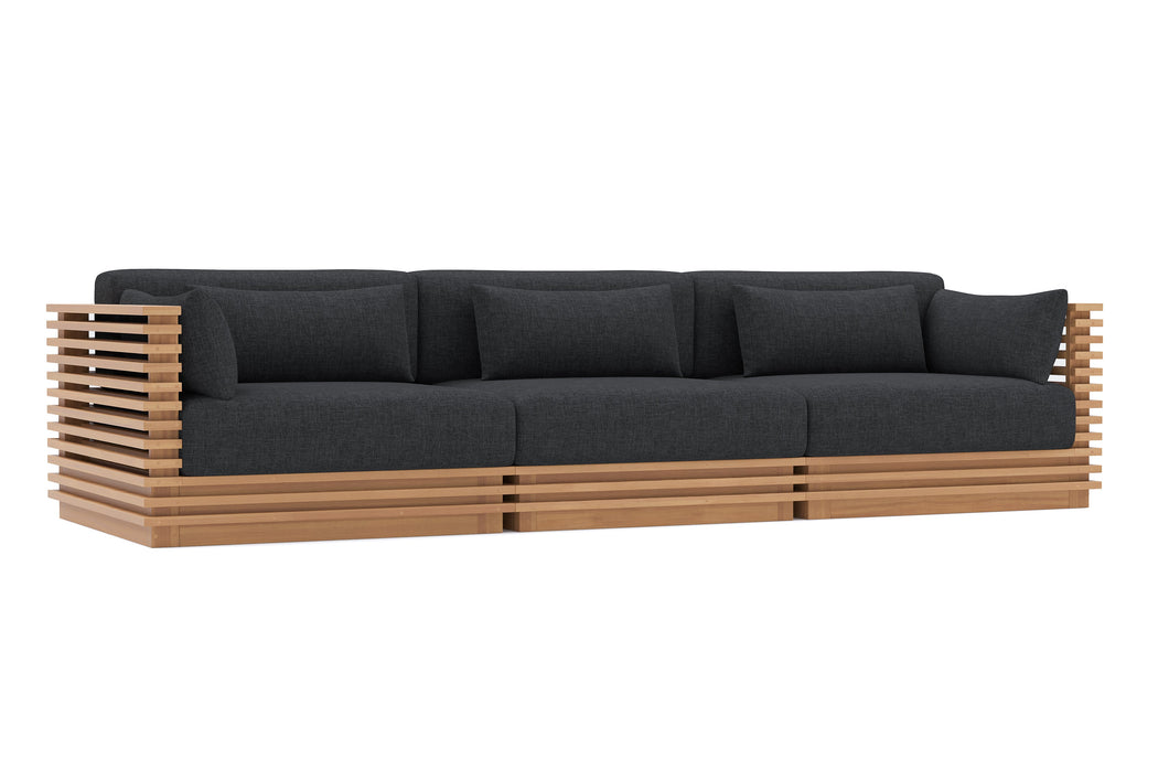 Valencia Elise Fabric Sectional Outdoor Three Seats Sofa, Black Front View First View