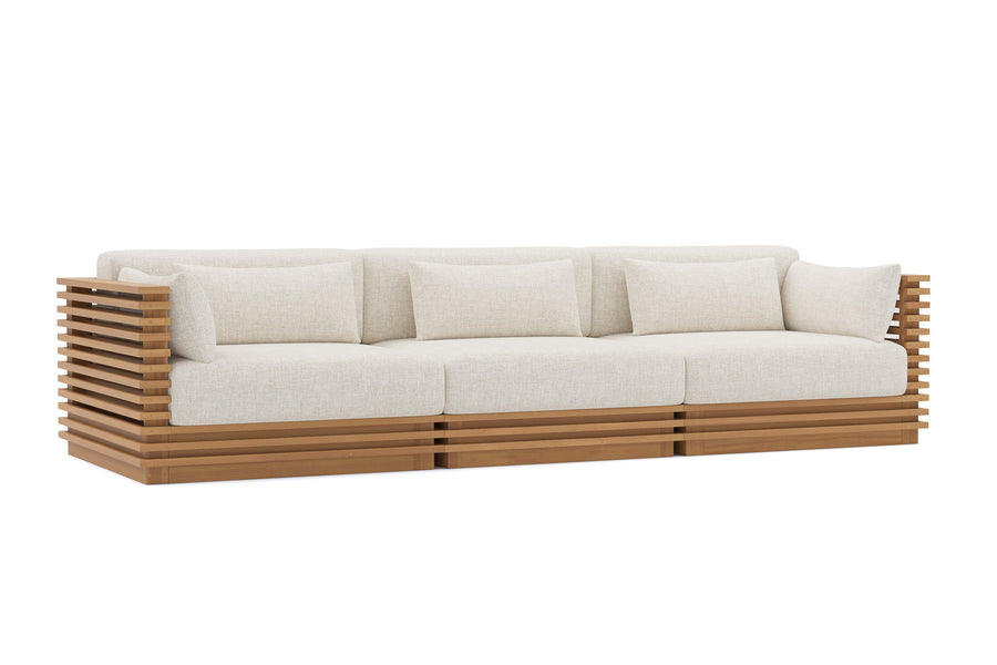 Valencia Elise Fabric Sectional Outdoor Three Seats Sofa, Beige Front View First View