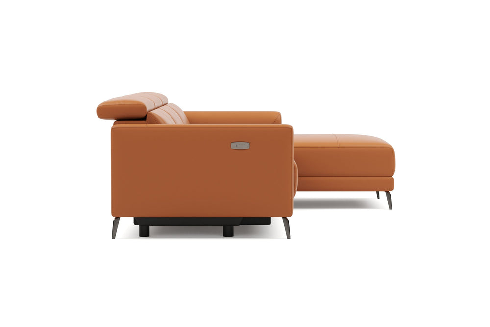 Valencia Andria Modern Right Hand Facing Top Grain Leather Reclining Sectional Sofa, Cognac Color