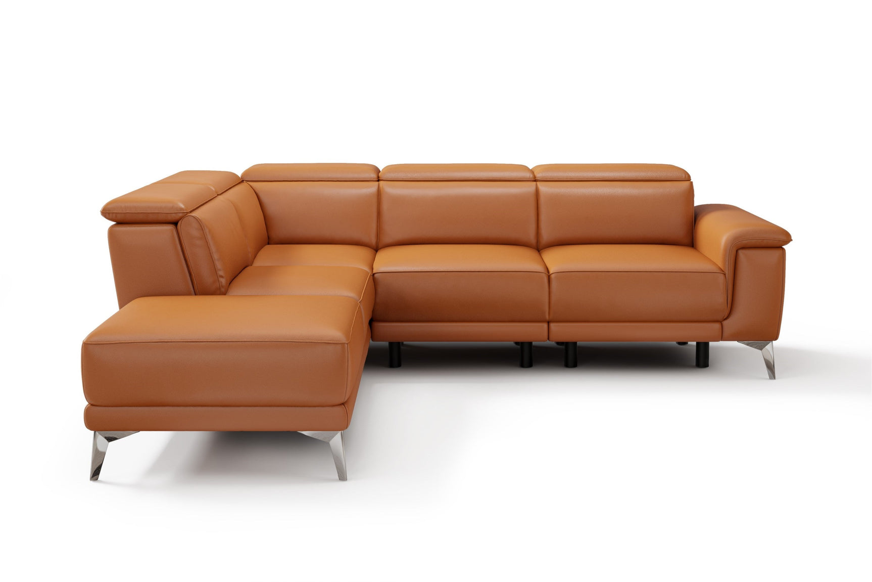 Valencia Pista Modern Top Grain Leather Reclining Sectional Sofa with Left-Hand Facing Chaise, Cognac White background picture
