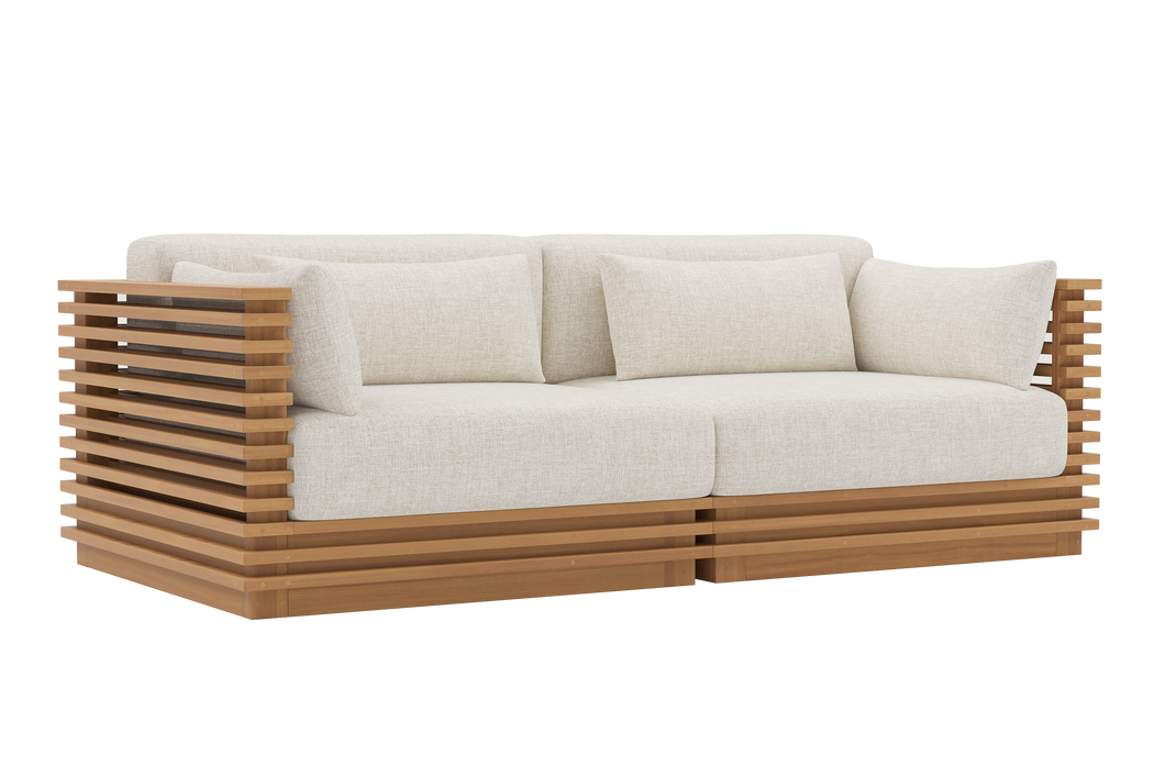 Valencia Elise Fabric Sectional Outdoor Loveseat Sofa, Beige Front View First View