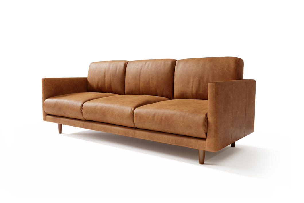 Valencia Toulon Leather Three Seats Sofa, Cognac