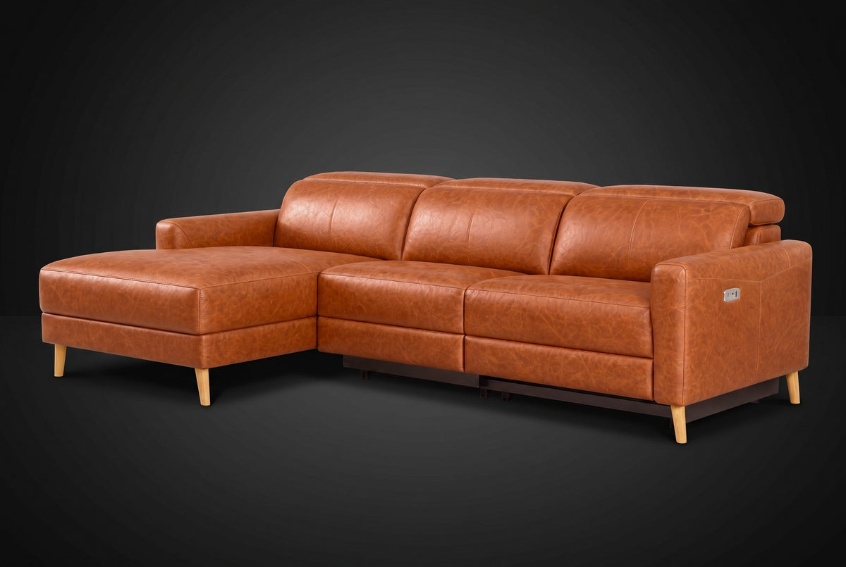 Elodie Distressed Italian Aniline Leather Recliner Sectional Sofa