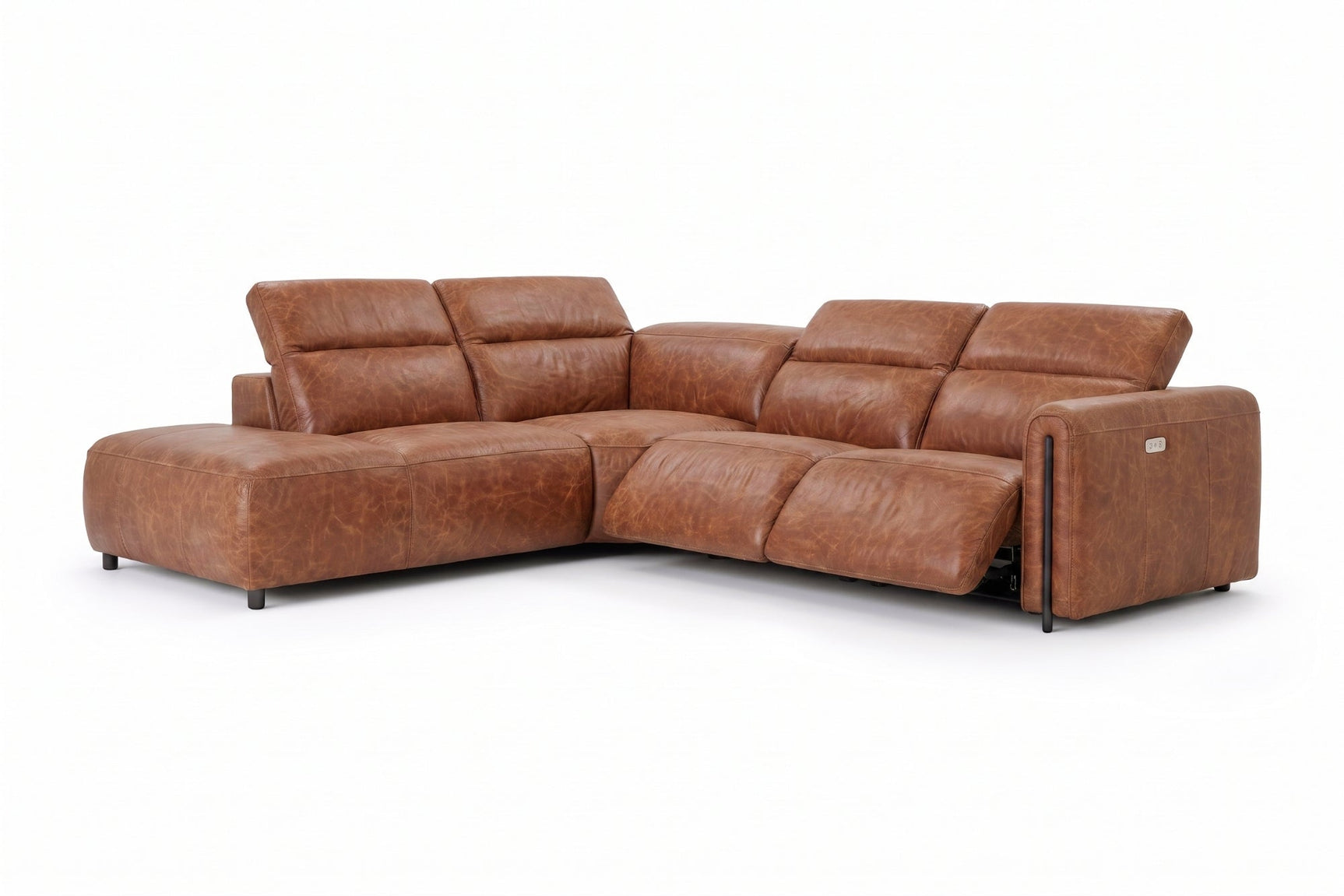 Octavia Distressed Italian Aniline Leather Reclining Corner Sectional Sofa