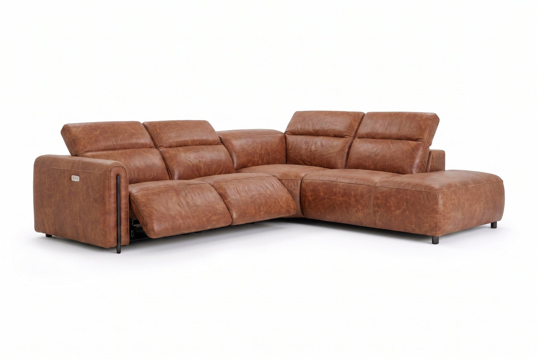 Octavia Distressed Italian Aniline Leather Reclining Corner Sectional Sofa