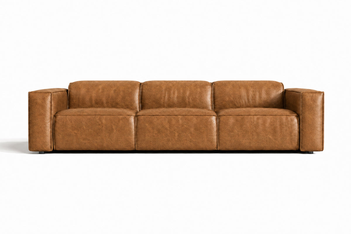 Emery Distressed Italian Aniline Leather Dual Recliner Sofa