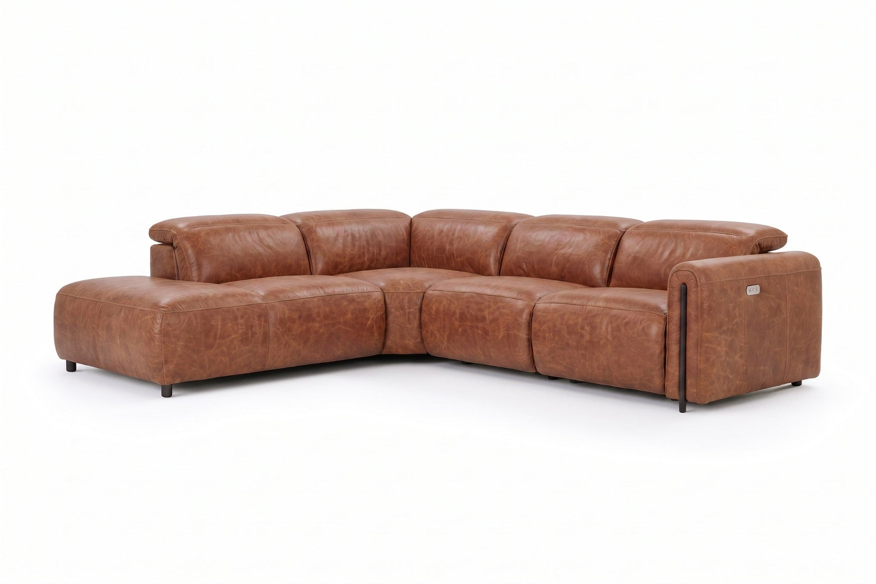 Octavia Distressed Italian Aniline Leather Reclining Corner Sectional Sofa