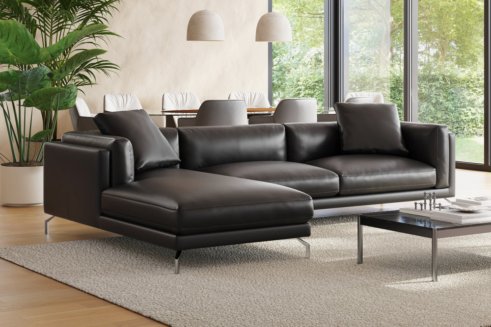 Valencia Zadar Leather Sofa with Left Chaise, Black