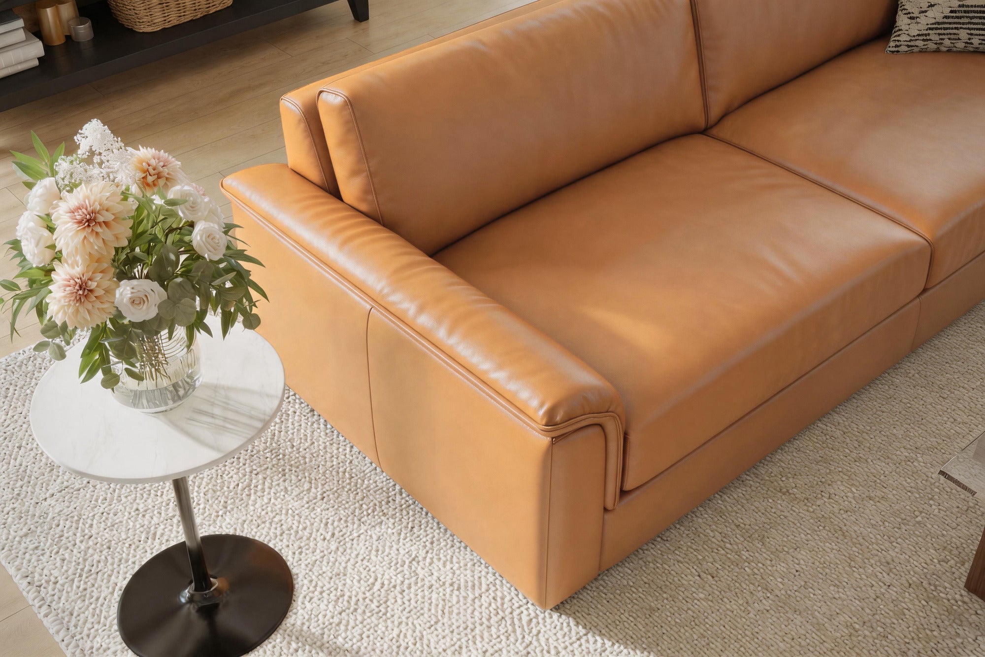 Zaira Aniline Leather Sofa | Wide Arms & Plush Cushions | Valencia