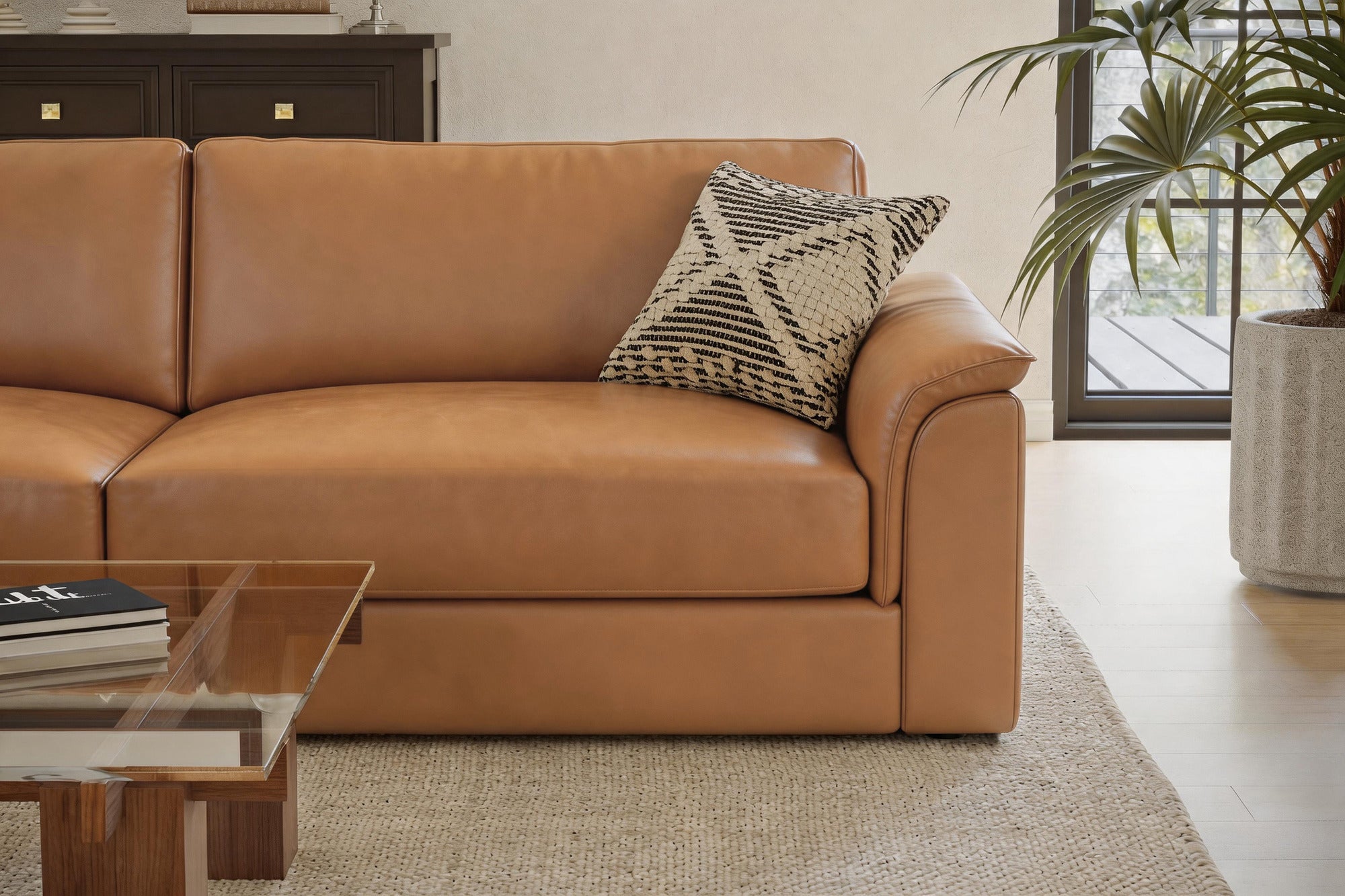 如月セール★希少★Kashwere at  7'sofa Zaira Aniline Leather Sofa | Wide Arms & Plush Cushions | Valencia