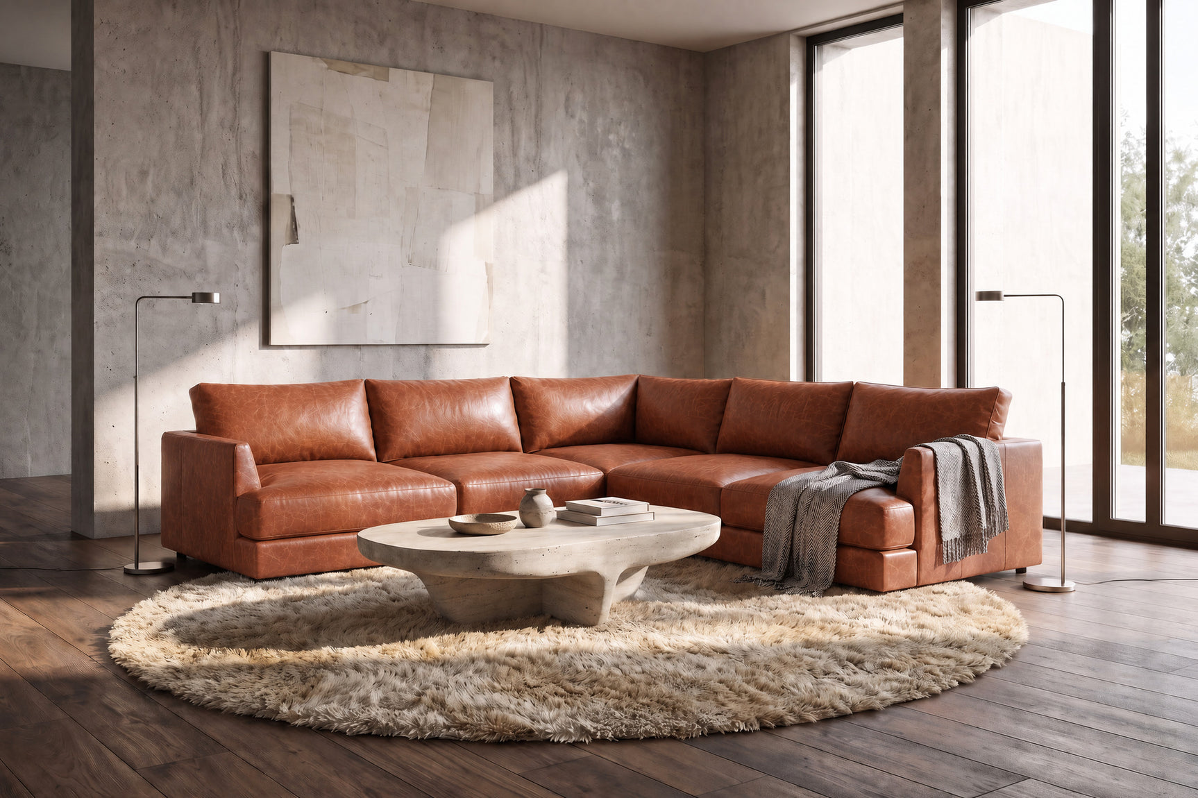 Serena Distressed Leather Corner Sectional Sofa
