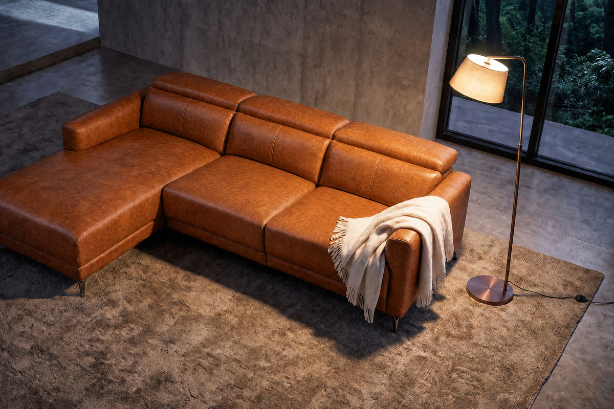 Andria Distressed Italian Aniline Leather Power Reclining Sectional Sofa