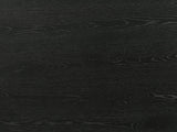 Close-up of the Acqui 29-Inch Round Ebony Oak Veneer Pedestal Coffee and End Table Set: the ebony-stained oak veneer grain of the round top