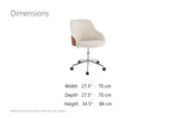 Acri Walnut Bentwood Swivel Desk Chair with Cream Woven Fabric dimensions