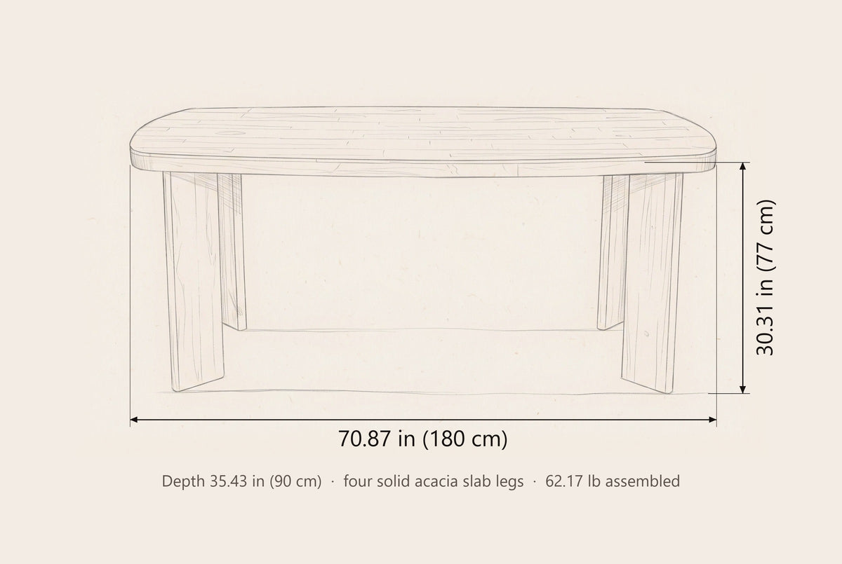Adrano dining table dimensions: 70.87 in long, 30.31 in high, 35.43 in deep
