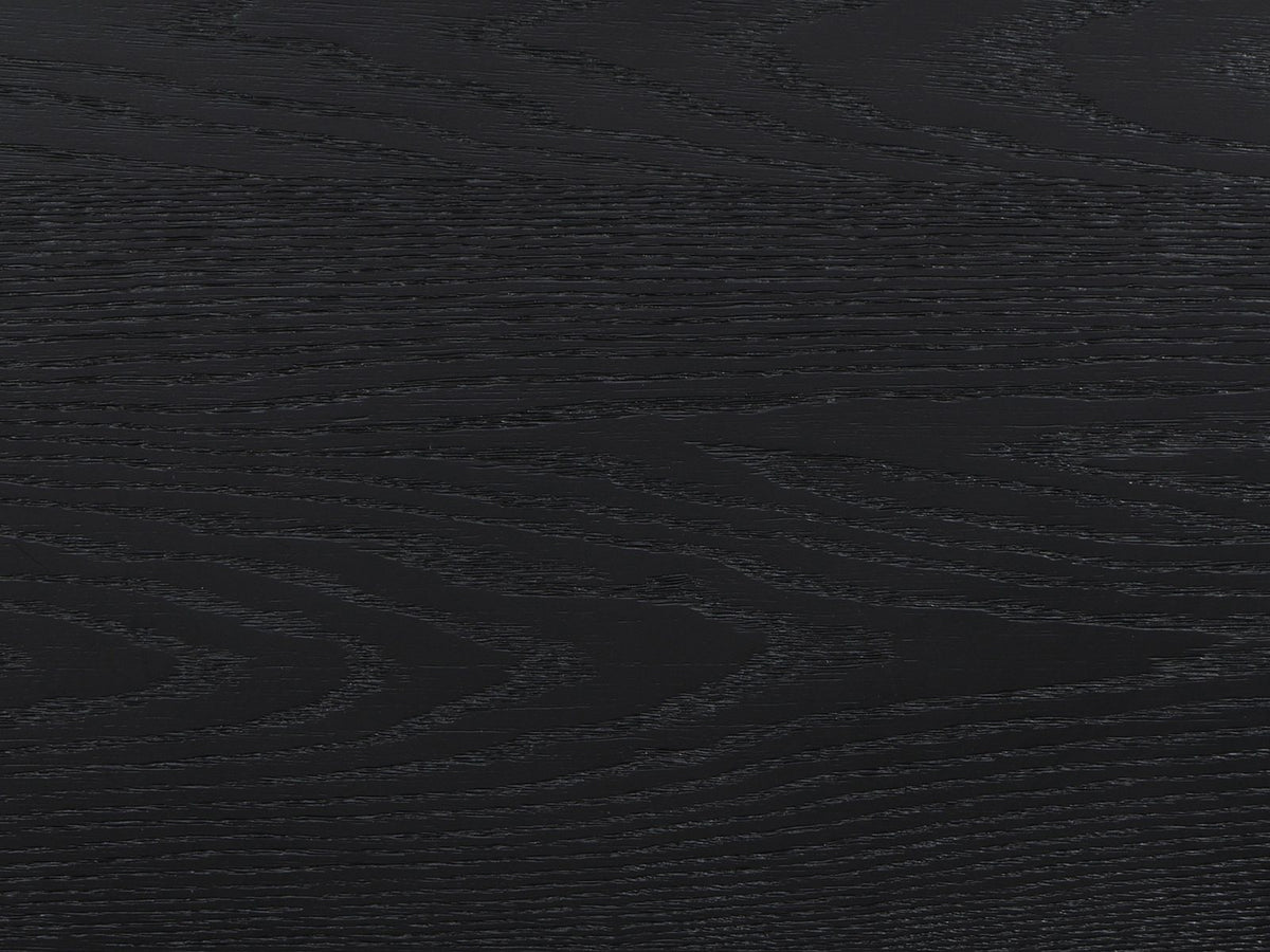 Close-up of the Agordo 66-Inch Black Fluted 8-Drawer Dresser: the wire-brushed black wood grain